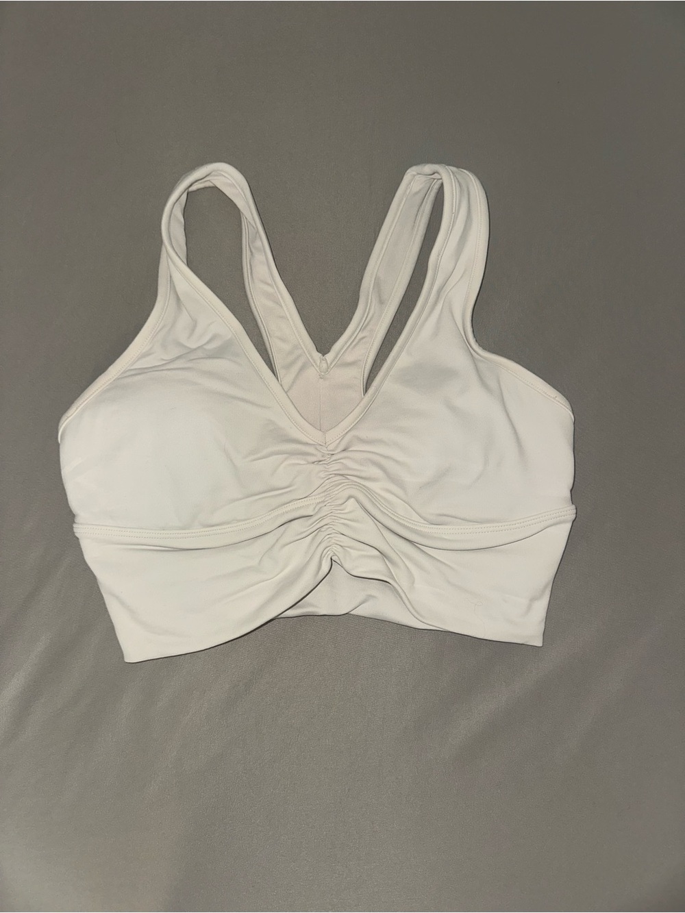 ALO Yoga White Ruched V-Front Sports Bra